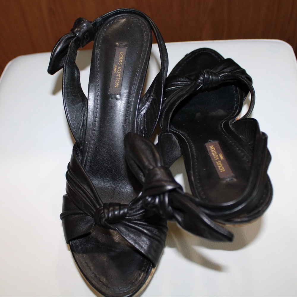 π₯π€LV Black Leatherπ€π₯ LV Porto Cervo Black Leather & Cork Sandals - Picture 4 of 9